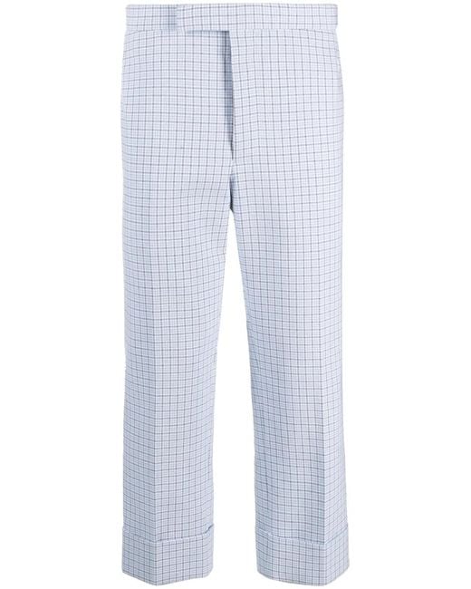 Thom Browne Blue Backstrap-Detail Checked Tailored Trousers for men