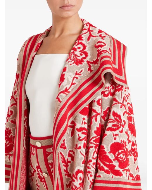 Temperley London Red Francis Floral-Pattern Striped Knit Cape