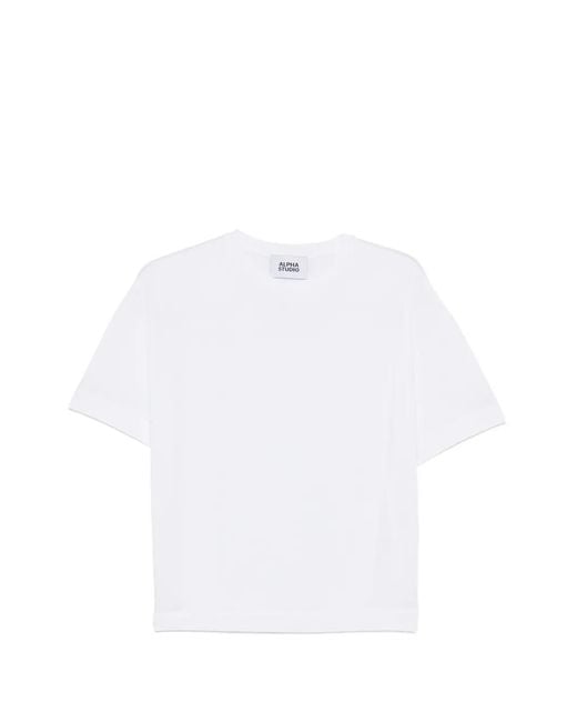 Alpha Studio White T-Shirt À Manches Courtes