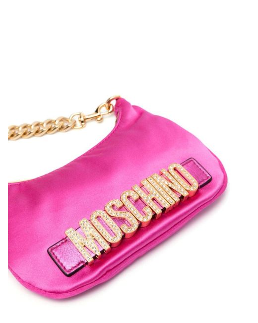 Moschino Pink Schultertasche mit Logo-Schild