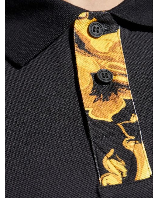 Versace Jeans Couture Black Baroque-Print Panel Polo Shirt for men