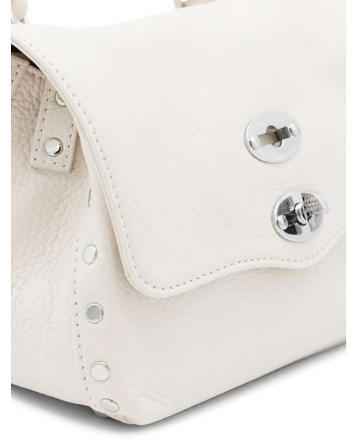 Zanellato White Postina Double-Flap Studded Shoulder Bag