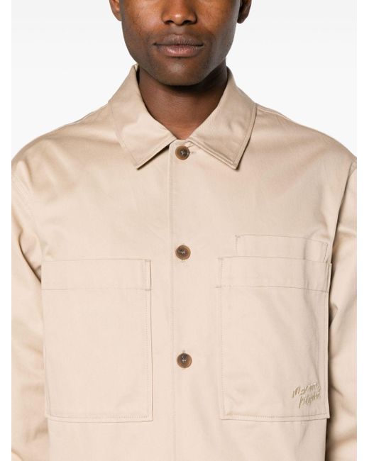 Maison Kitsuné Natural Neutral Logo-embroidered Cotton Overshirt for men
