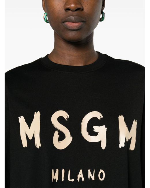 MSGM Black Logo-print Cotton T-shirt Dress