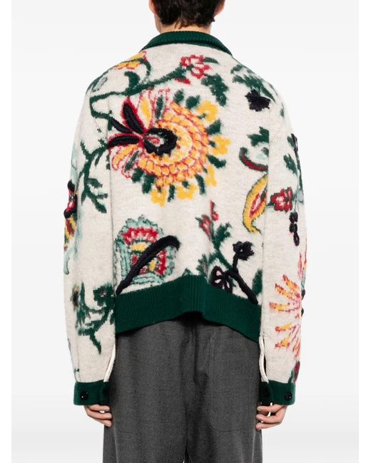 Sacai Green Wool Jacquarded Cardigan for men