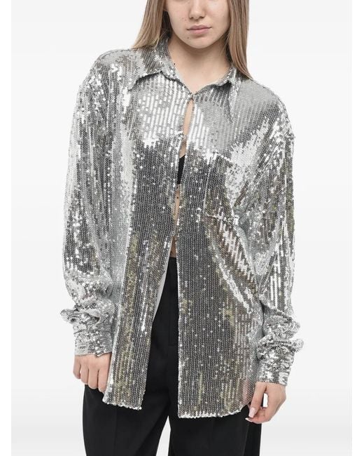 GIUSEPPE DI MORABITO Gray Sequin-Embellished Shirt