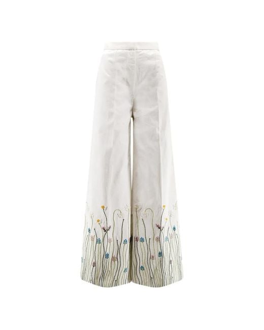 PHILIPPA 1970 White Valentina Embroidered Palazzo Pants