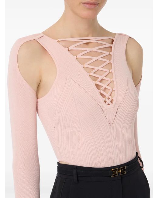 Elisabetta Franchi Pink Crossover Laces Top