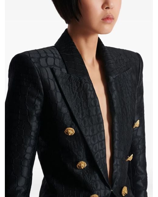 Blazer con efecto de piel de cocodrilo Balmain de color Black