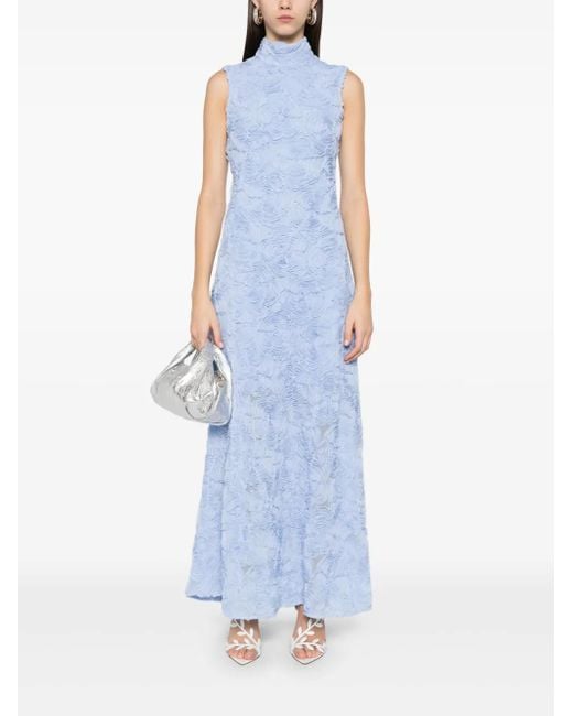 ROTATE BIRGER CHRISTENSEN Flared Long Dress With Flowers in Blue