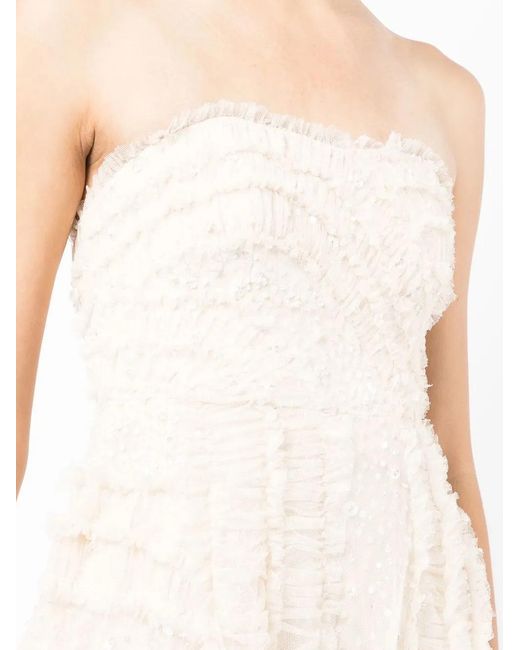 Needle & Thread White Ruffled-Detail Sleeveless Dress