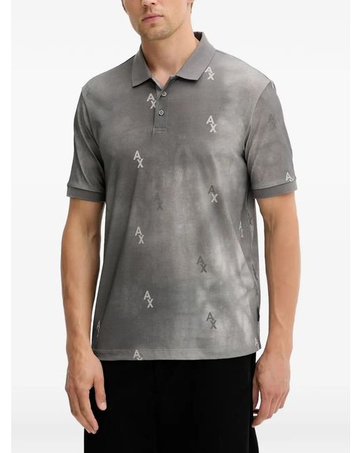 ARMANI EXCHANGE Gray Logo-Pattern Polo Shirt for men