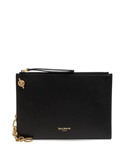 Balmain Black Chain-Link Leather Clutch Bag