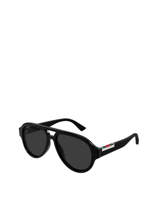Gucci Black Web-Stripe Pilot-Frame Sunglasses for men