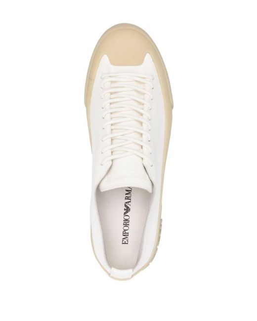 Emporio Armani Leren Sneakers Met Logozool in het White voor heren