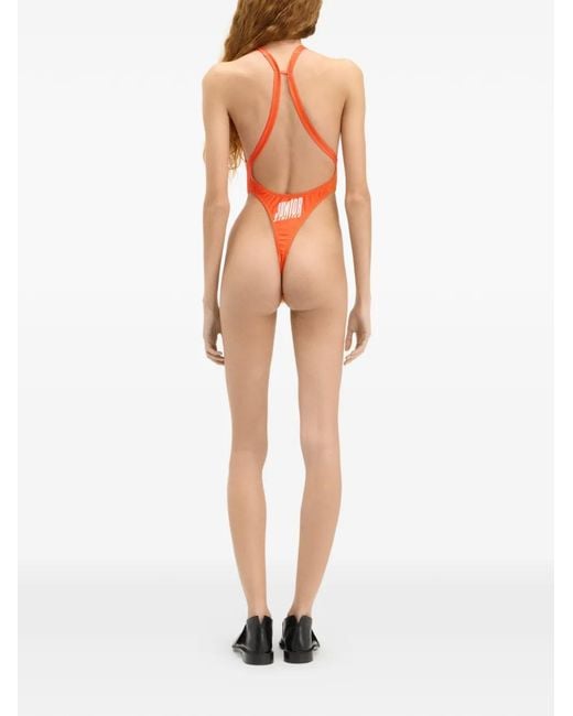 Jean Paul Gaultier Orange Gingham Open Back Swimsuit