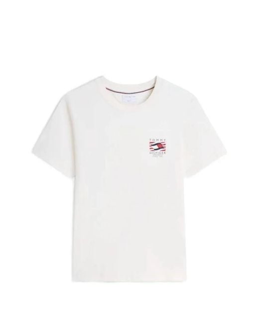 Tommy Hilfiger White Logo-Print Short-Sleeve T-Shirt for men