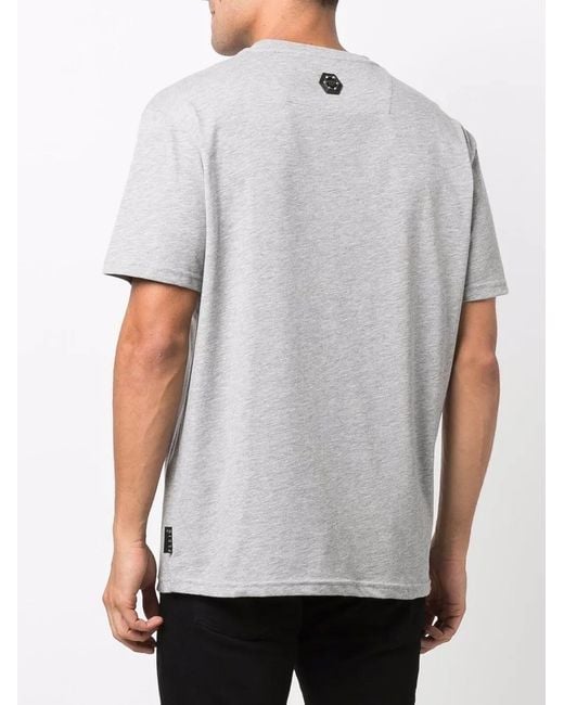 Philipp Plein Gray V-Neck Logo-Print T-Shirt for men