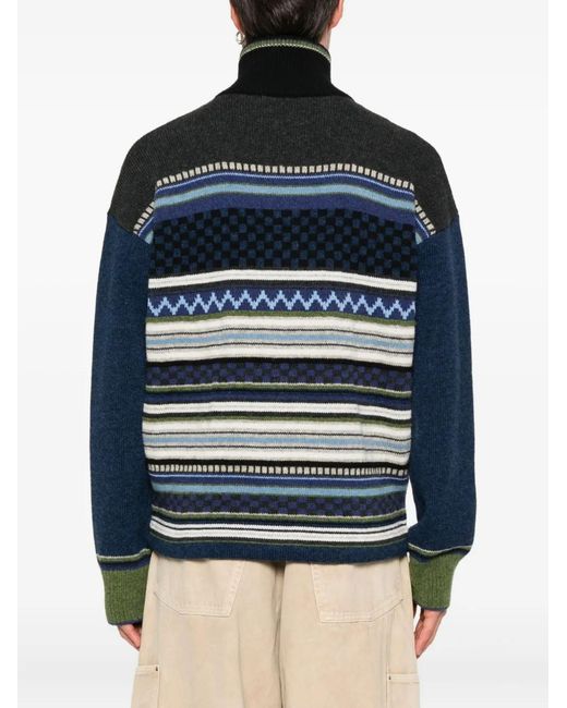 Marni Blue Striped Zip-Up Cardigan for men