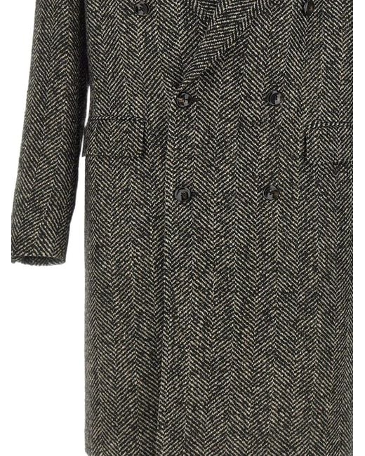 Tagliatore Gray Pino Lerario Herringbone Double-Breasted Coat for men