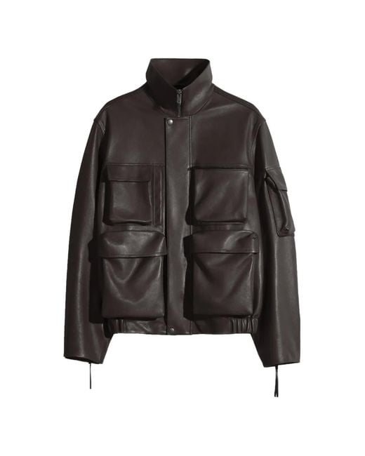 Lemaire Black Leather Blouson With Pockets