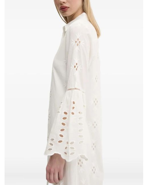 Desigual White Eyelet-Embroidered Bell-Sleeve Midi Dress