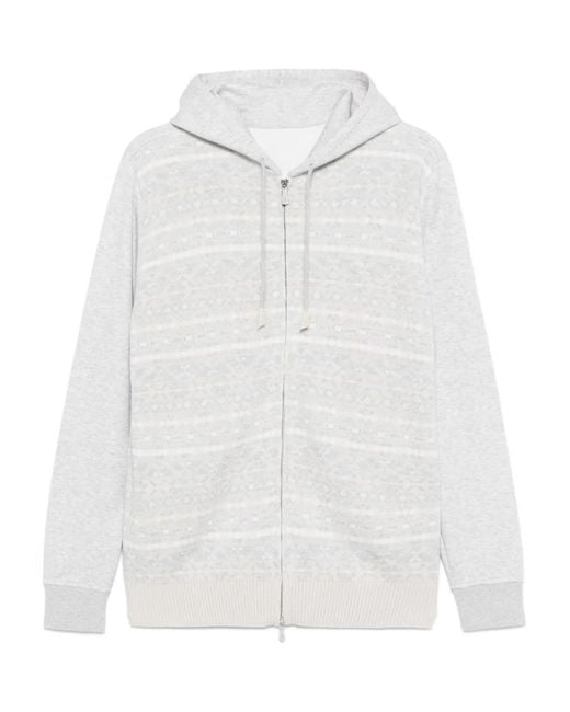 Eleventy White Patterned Wool Hoodie for men