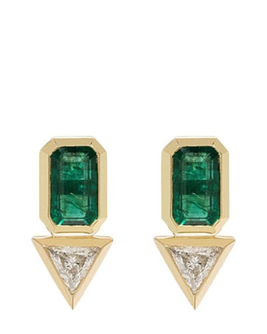Azlee Green 18kt Yellow Gold Emerald And Diamond Earrings