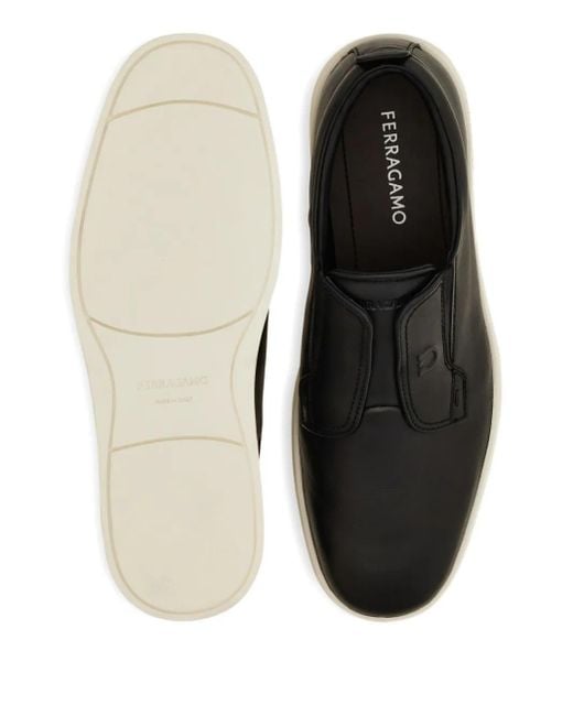 メンズ Ferragamo スリッポン レザースニーカー Black