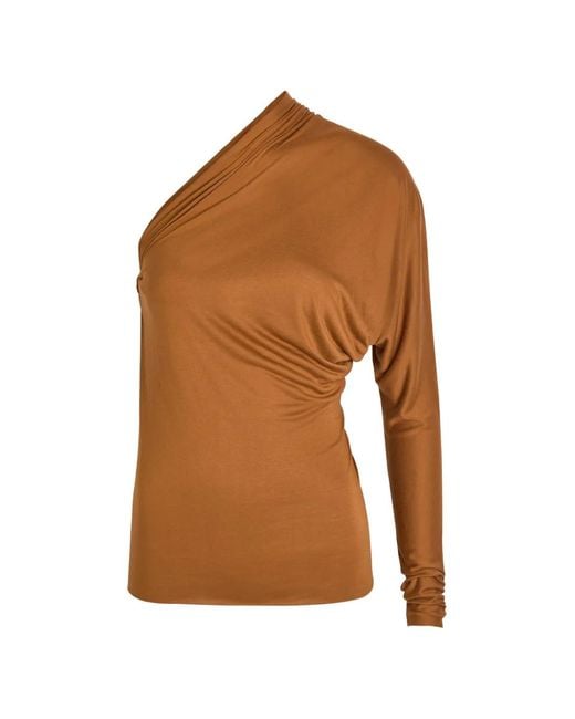 Rick Owens Brown Diana Draped One-Shoulder Top