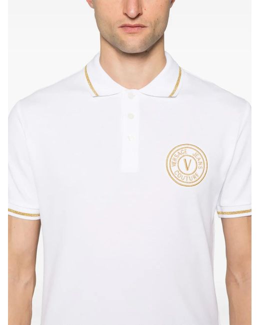 Versace Jeans Couture White Logo-Embroidered Cotton Polo Shirt for men