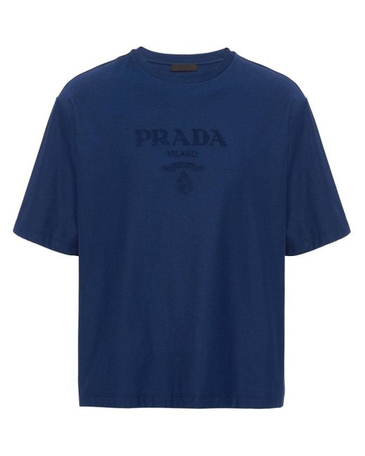 Prada Blue Jersey T-Shirt With Logo for men