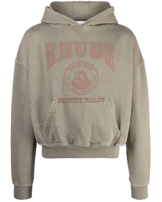 Rhude Gray Desert Valley Logo-appliqué Cotton Hoodie for men