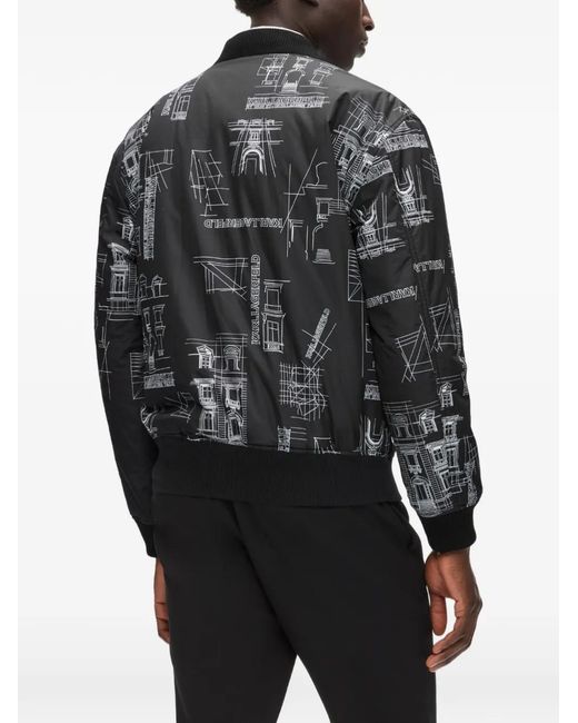 Karl Lagerfeld Black Sketch-Print Reversible Bomber Jacket for men