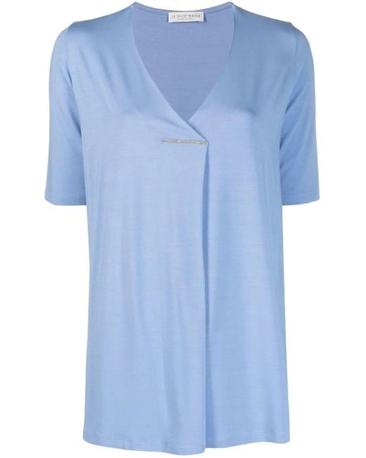 Le Tricot Perugia Blue Stitched-Fold Shortsleeved T-Shirt