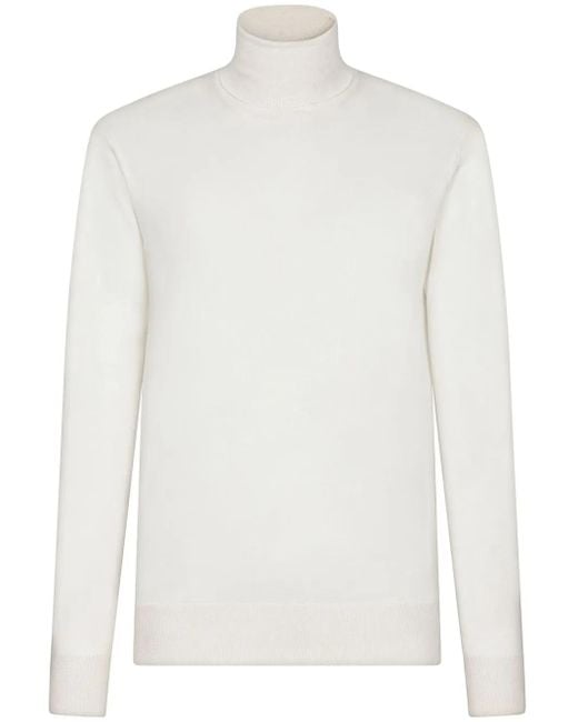 Dolce & Gabbana White Roll-Neck Cashmere-Silk Sweater for men