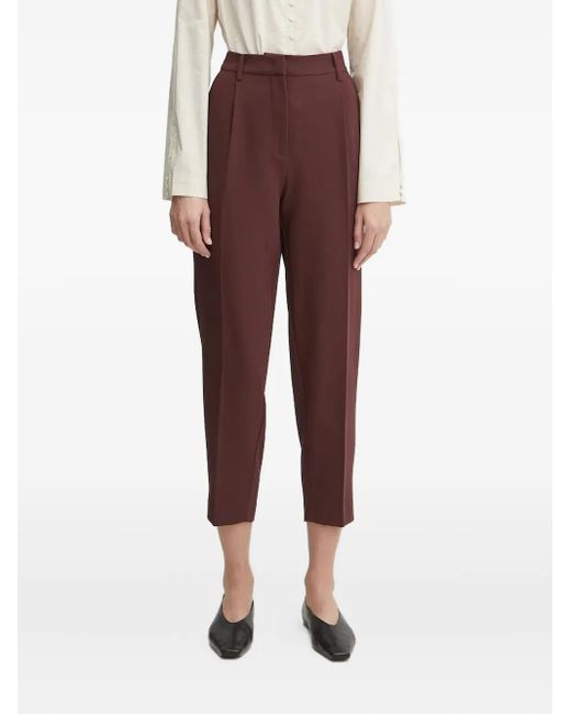 Bruuns Bazaar Red Pleated-Front Cropped-Leg Trousers