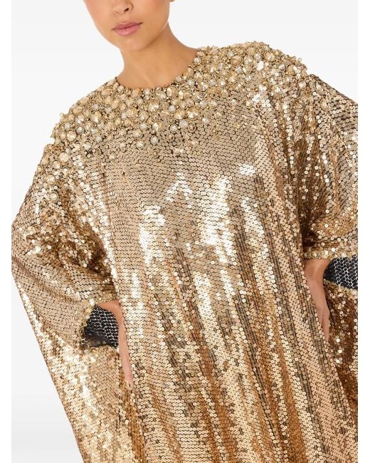 Jenny Packham Natural Fontaine Sequin-Embellished Maxi Dress