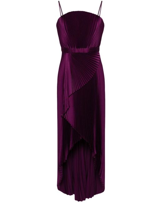 SemSem Purple Pleated Charmeuse Midi Dress
