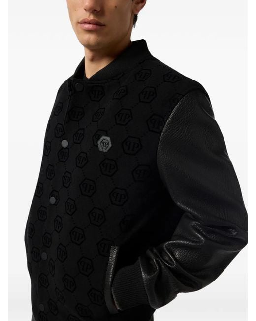 Philipp Plein Black Monogram Bomber Jacket for men