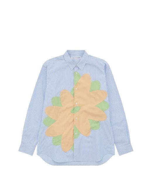 Comme des Garçons Blue Floral-Print Striped Shirt for men
