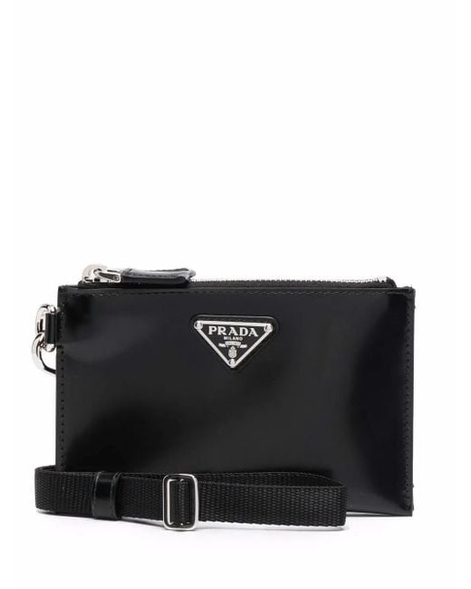 Prada Black Logo Plaque Zip-Up Wallet for men