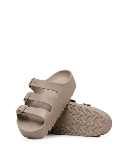 Birkenstock White Florida Buckle-Strap Platform Slides
