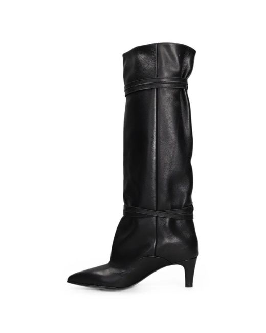 strategia shoes Black Buckled Leather Knee-High Boots
