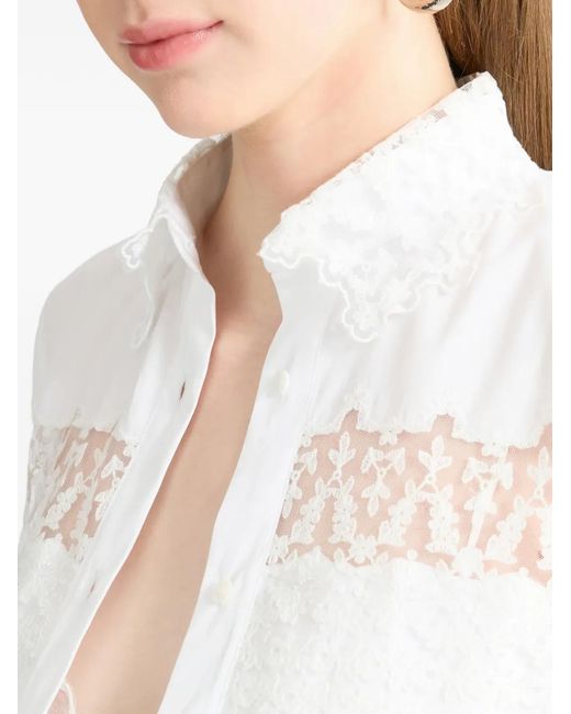 Ermanno Scervino White Cropped Lace-Detail Shirt