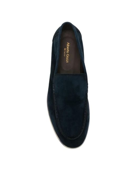 Alberto Gozzi Blue Almond-Toe Loafers for men