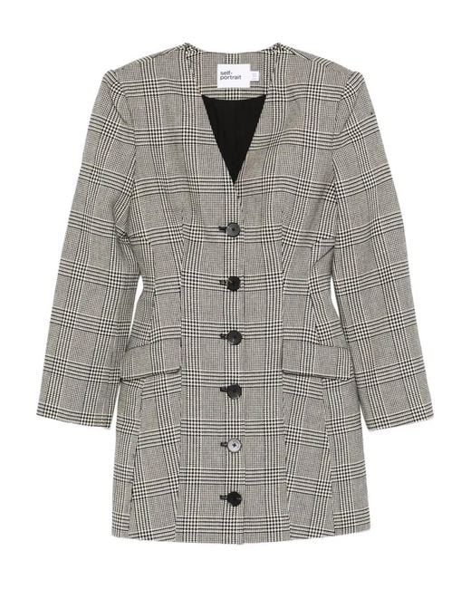 Self-Portrait Gray Check Button Mini Dress