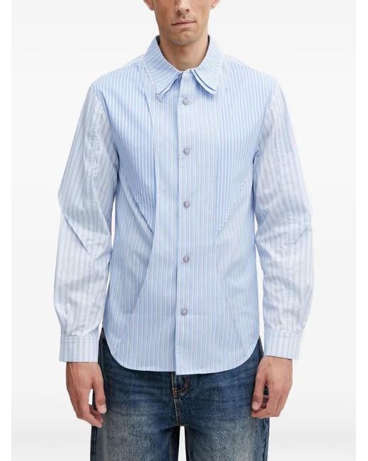 ANDERSSON BELL Blue Stripe-Pattern Layered-Detail Shirt for men