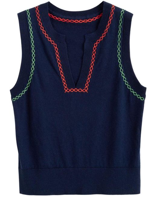 Chinti & Parker Blue Santorini Contrast-stitch Cotton-cashmere Top