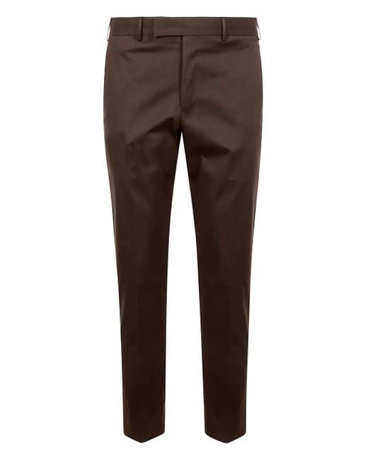 PT Torino Brown Cotton-Blend Trousers for men